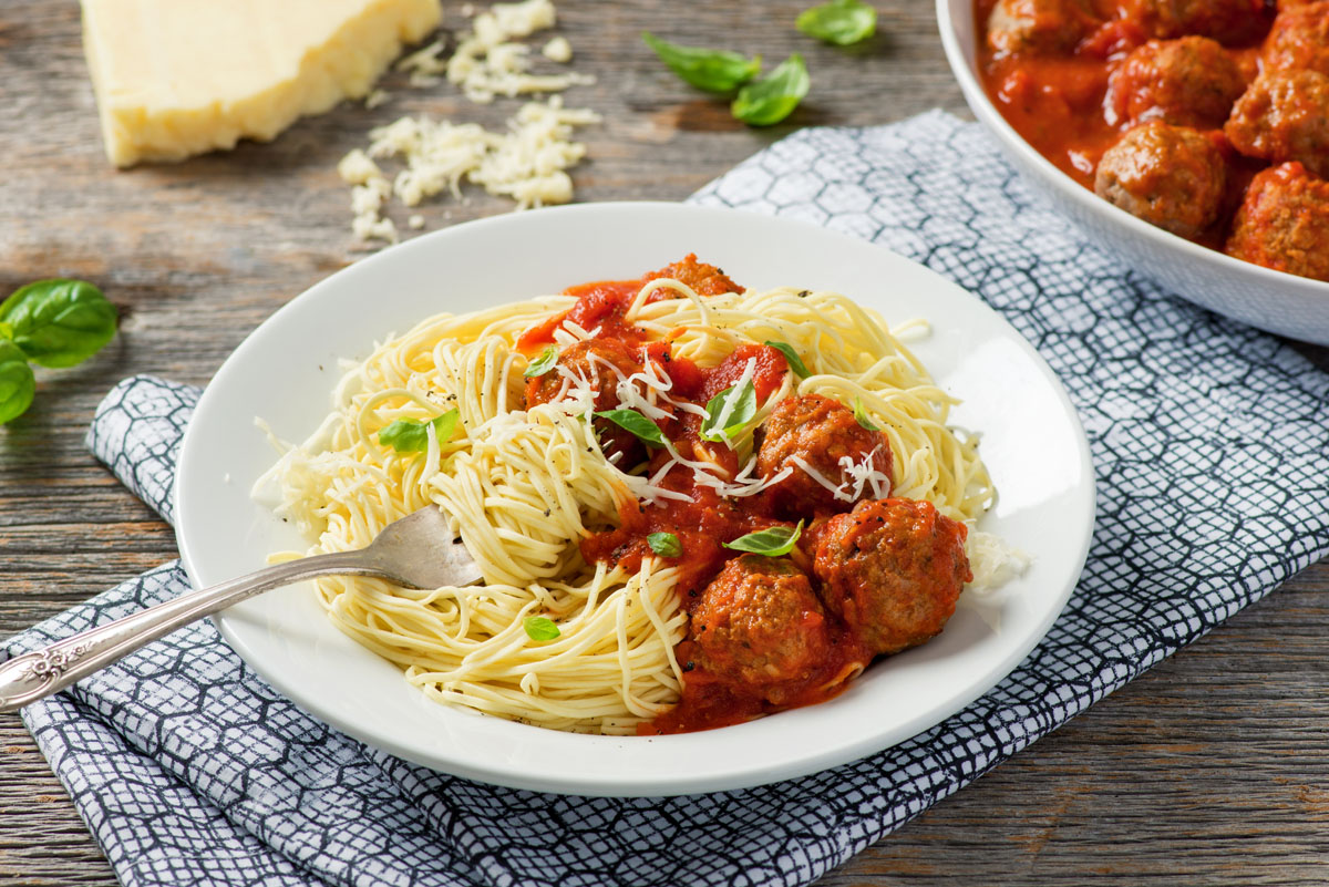 Angel Hair and Meatballs with Tomato Basil Sauce