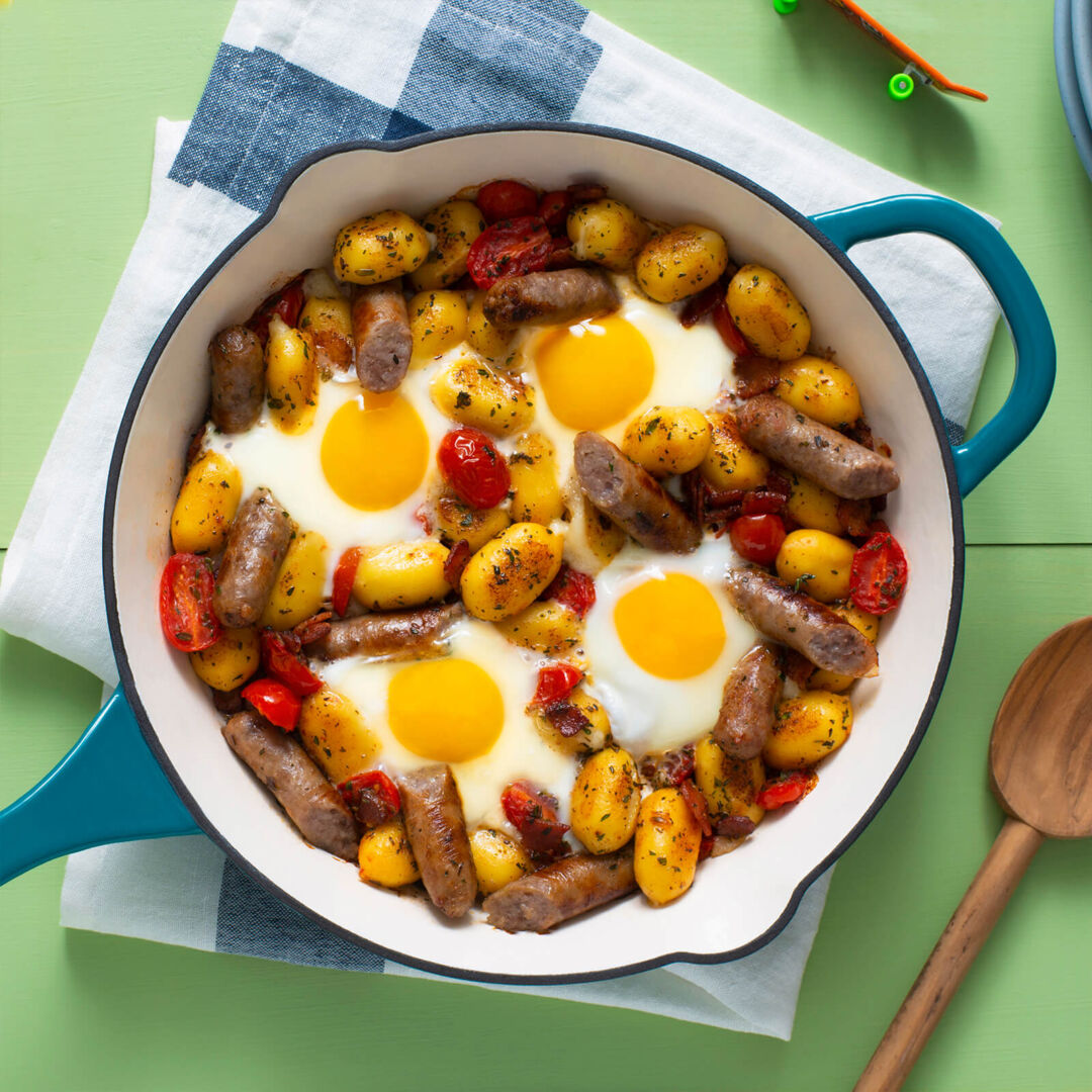 Loaded Bacon and Egg Breakfast Skillet Gnocchi