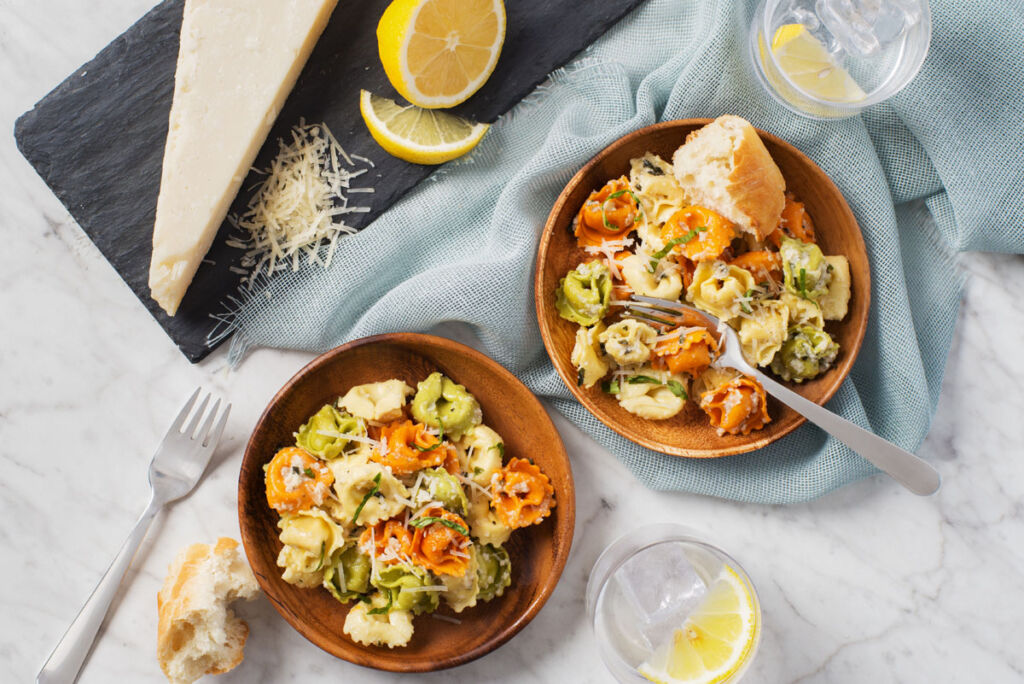 Tortellini-rainbow-with-olive-oil-basil-and-cheese-pesto