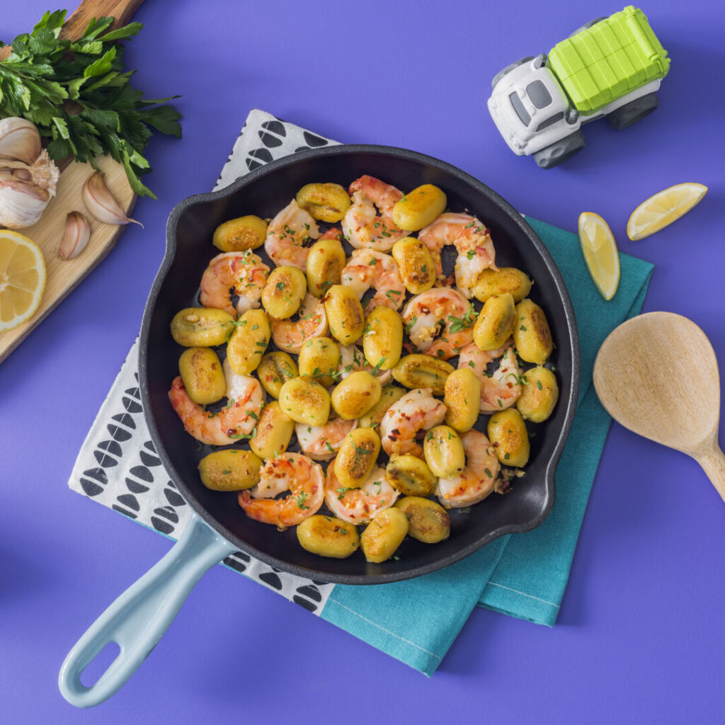 Quick Garlic Shrimp w Skillet Gnocchi